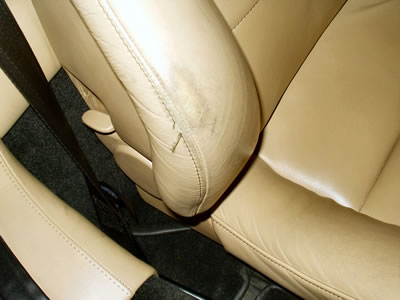 Leather Seat Repair for Car Aston Martin Vanquish - Before - close up