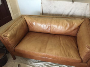 Antique Finish Leather Sofa Restoration - before